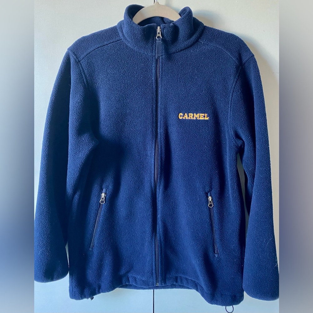 Lands End Embroidered Carmel Royal Blue Full Zip Fleece